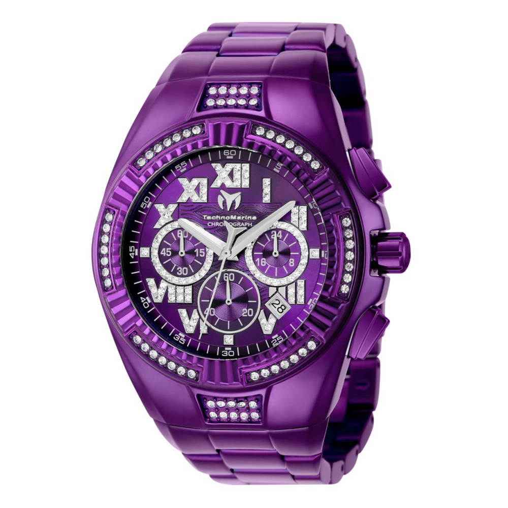 ectq132121_mt_gz_vni_0 jpg - Relógio masculino TechnoMarine Cruise Glitz 44,5 mm. Roxo ZG TM 121231 -Este incrível relógio TechnoMarine da coleção Glitz oferece um movimento exato, com uma incrível caixa roxa O mostrador exibe um mostrador metálico roxo protegido pelo nosso exclus