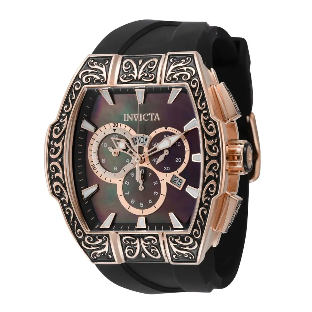 ectq19744_vni_0 jpg - Relógio masculino S1 Rally Excalibur Swiss Ronda 5050.E Calibre com mostrador em madrepérola 47 mm. Preto 44791 -Este incrível relógio Invicta da coleção S1 Rally oferece um movimento exato, com uma incrível caixa em ouro rosa O mostrador exibe um mostrador preto em madrepérola protegido pelo
