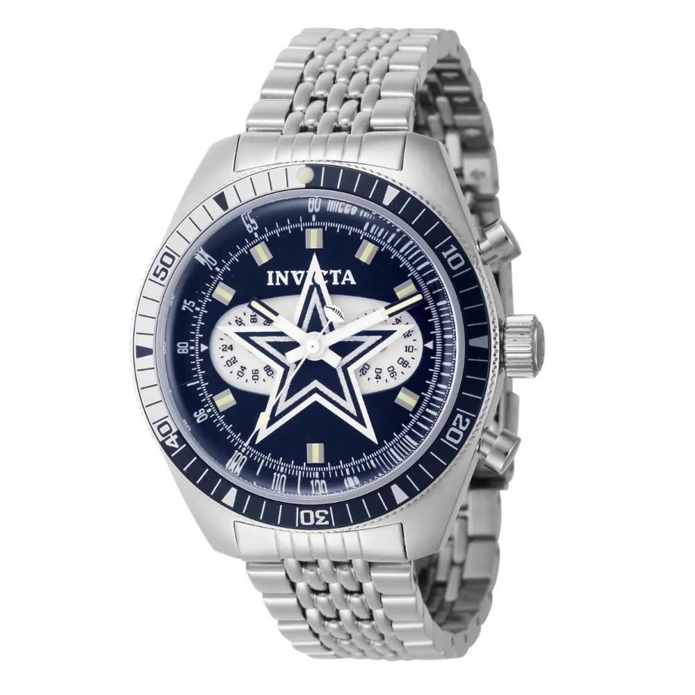 ectq19944_vni_0 jpg - NFL Dallas Cowboys Relógio Masculino 43mm. Aço 44991 -Este impressionante relógio Invicta NFL apresenta um movimento preciso e uma caixa de aço Seu mostrador azul marinho de metal é envolto por um cristal Flame Fusion altamente protet