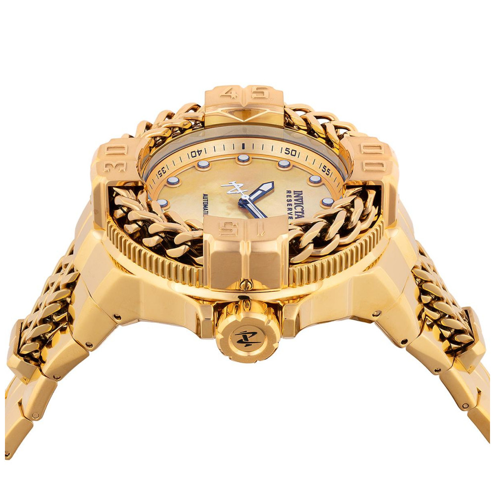 ectq23774_vni_2 jpg - Reserva Gladiator Spartacus Men S Watch W por Madre of Pearl Dial 59,6mm. Ouro 47732 -Este incrível relógio Invicta da coleção Gladiator oferece um movimento exato, com uma incrível caixa de ouro A face exibe um ouro de ouro, ostra, madrepérola e metal protegido por