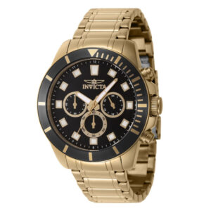 ectq24064_vni_0 jpg - Relógio Pro Masculino 45mm. Ouro 46042 -<p>Este incrível relógio Invicta da coleção Pro oferece um movimento exato, com uma incrível caixa dourada O mostrador exibe um mostrador preto de latão protegido pelo nosso exclusivo</p>