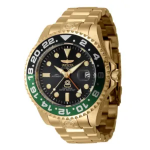 ectq27654_vni_0 jpg - Relógio masculino Grand NH34 GMT automático 47 mm. Ouro 45672 -<p>Este lindo relógio Invicta Pro contém um movimento automático preciso, além de uma caixa dourada Seu mostrador exibe um mostrador preto de metal protegido por um Cristal Mineral de</p>