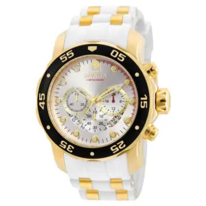 ectq29202_vni_2 jpg - Relógio Pro SCUBA Masculino 48mm. Ouro. Branco 20292 -<p>Este incrível relógio Invicta da coleção Pro oferece um movimento exato, com uma incrível caixa dourada O mostrador exibe um mostrador prateado e metálico protegido pelo nosso excl</p>
