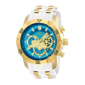 ectq32432_vni_0 jpg - Relógio Masculino Pro SCUBA 50mm. Dourado. Branco 23423 -<p>Este impressionante relógio Invicta Pro apresenta um movimento preciso e uma caixa dourada Seu mostrador azul de metal é envolto por um cristal Flame Fusion altamente protetor Este</p>