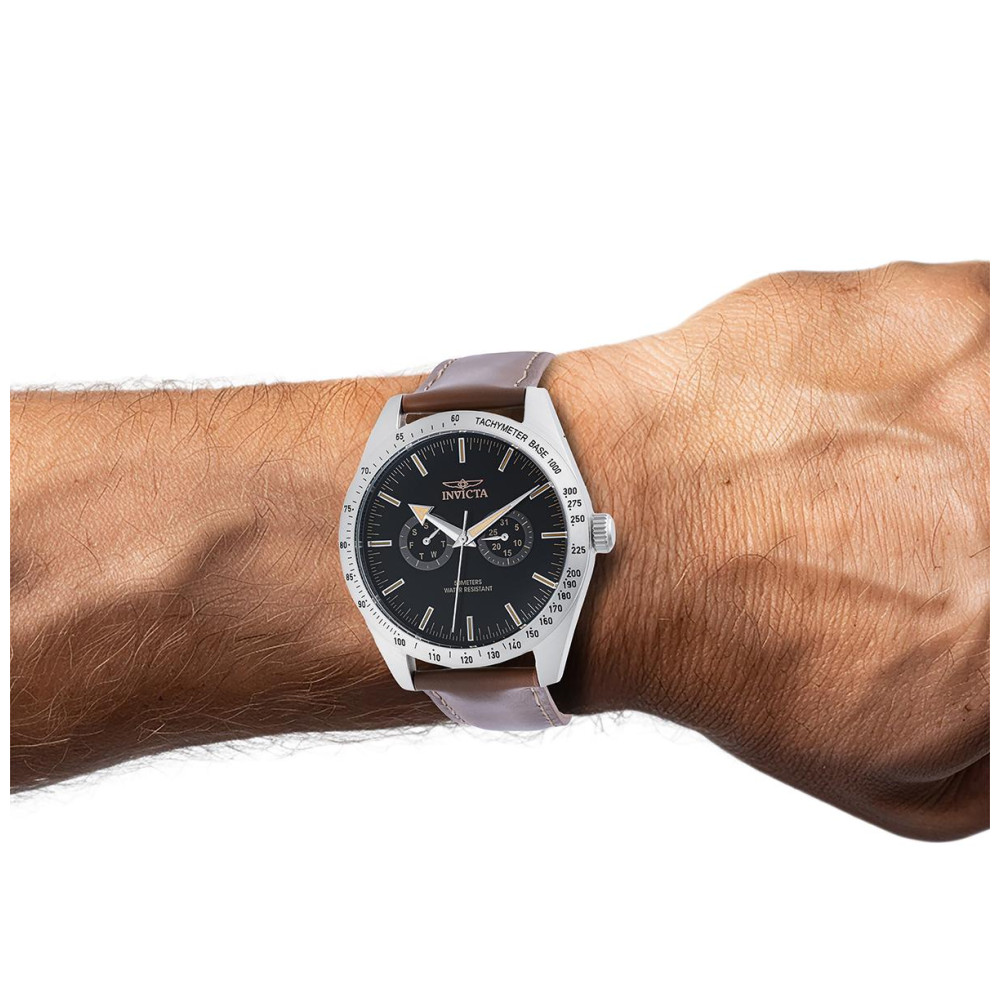 ectq37954_vni_2 jpg - Relógio Masculino Especializado 44mm. Marrom 45973 -Este incrível relógio Invicta da coleção Specialty oferece um movimento exato, com uma incrível caixa de aço O mostrador exibe um mostrador preto de metal protegido pelo nosso excl