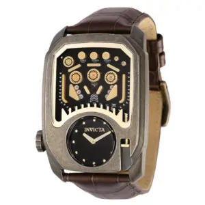 ectq45453_gz_vni_0 jpg - Moldura de relógio masculino 41,5 mm. Marrom ZG 35454 -<p>Este lindo relógio Invicta Cuadro contém um movimento preciso além de uma caixa de ouro antigo Seu mostrador exibe um mostrador preto de metal protegido por um cristal Flame Fusion</p>