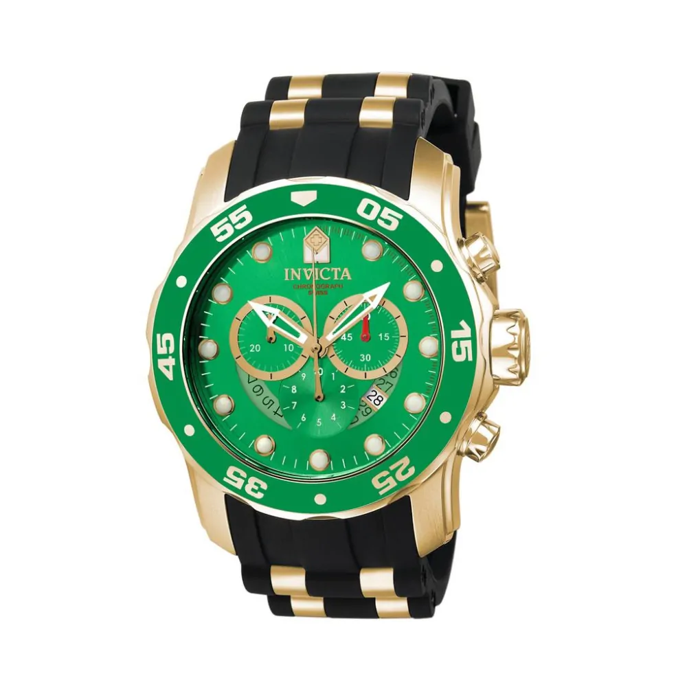 ectq4896_gz_vni_0 jpg - Relógio Pro SCUBA Masculino 48mm. Ouro. Preto ZG 6984 -Este incrível relógio Invicta da coleção Pro oferece um movimento exato, com uma incrível caixa dourada O mostrador exibe um mostrador verde de metal protegido pelo nosso cristal m