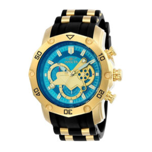 ectq62432_vni_0 jpg - Relógio Pro SCUBA Masculino 50mm. Ouro. Preto 23426 -<p>Este impressionante relógio Invicta Pro apresenta um movimento preciso e uma caixa dourada Seu mostrador azul de metal é envolto por um cristal Flame Fusion altamente protetor Este</p>