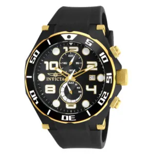 ectq69351_vni_1 jpg - Relógio Masculino Pro 50mm. Preto 15396 -<p>Este impressionante relógio Invicta Pro apresenta um movimento preciso e uma caixa dourada e preta Seu mostrador preto de metal é envolto por um cristal Flame Fusion altamente prot</p>