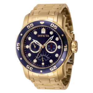 ectq69964_vni_0 jpg - Relógio Pro Masculino 48mm. Ouro 46996 -<p>Este atraente relógio Invicta da coleção Pro é alimentado por um movimento preciso, com uma caixa dourada Seu mostrador é decorado por um mostrador azul de latão e protegido por um</p>