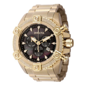 ectq76754_vni_0 jpg - Pro 0,71 quilates diamante suíço Ronda Z60 calibre relógio masculino com mostrador de madrepérola 56 mm. Ouro 45767 -<p>Este lindo relógio Invicta Pro contém um movimento preciso, além de 0,71 quilates de diamantes, sustentados por uma caixa de ouro deslumbrante Seu mostrador exibe um mostrador pret</p>