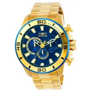 ectq78522_vni_0 jpg - Relógio Masculino Pro Diver, Invicta 22587, Dourado e Azul -<p>Este impressionante relógio Invicta Pro Diver apresenta um movimento de quartzo preciso, bem como uma caixa de ouro. Seu mostrador de metal azul é envolto por um Cristal Flame Fusi</p>