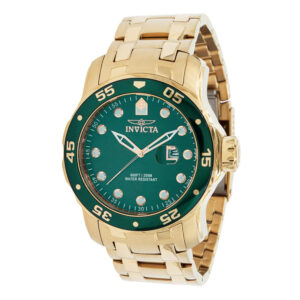ectq88093_vni_0 jpg - Relógio Pro Masculino 48mm. Ouro 39088 -<p>Este atraente relógio Invicta da coleção Pro é alimentado por um movimento preciso, com uma caixa dourada Seu mostrador é decorado com um mostrador verde de metal e protegido por u</p>