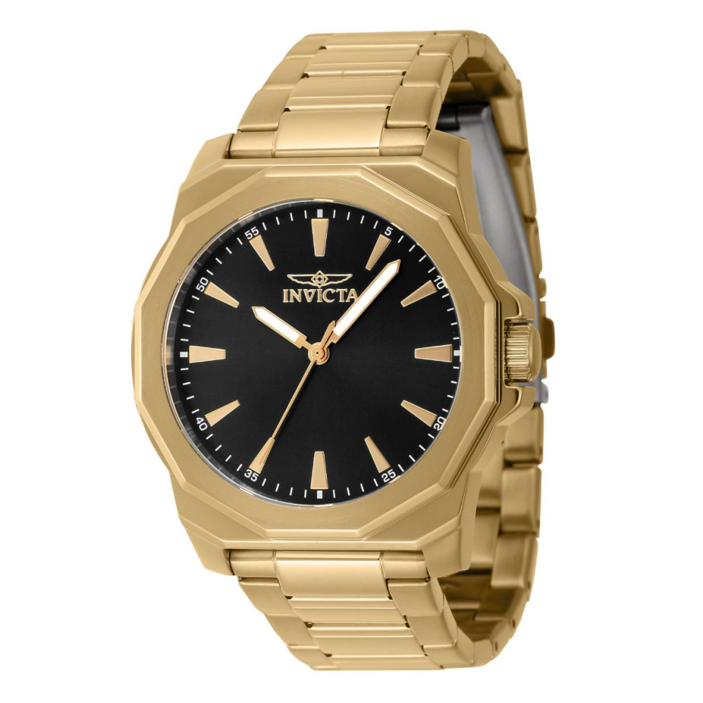 ectq93864_vni_0 jpg - Relógio Speedway Dominus Masculino 42mm. Ouro 46839 -Este atraente relógio Invicta da coleção Speedway é alimentado por um movimento preciso, com uma caixa dourada Seu mostrador é decorado por um mostrador preto de latão e protegido&