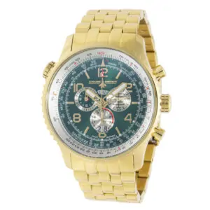 ectq9600_wdc_vni_0 jpg - Chase Durer Flight Commander Swiss Ronda 5050.C Calibre Relógio Masculino 49,5 mm. Ouro CDW 0069 -<p>Este lindo relógio Chase Durer Flight Commander contém um movimento preciso além de uma caixa dourada Seu mostrador exibe um mostrador verde, prateado, metálico, protegido por um c</p>