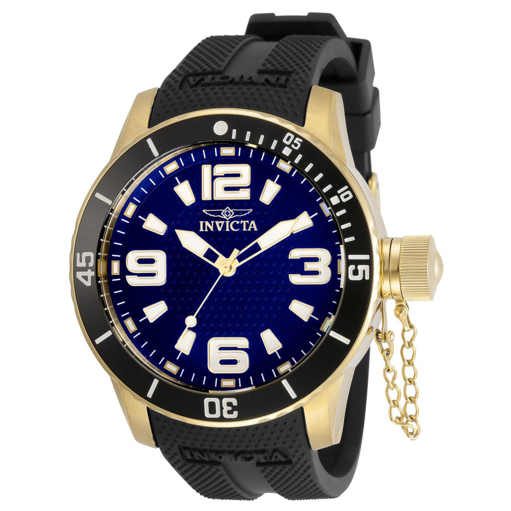ectq99603_vni_0 jpg - Relógio Masculino Specialty Swiss Ronda Calibre 513 48mm. Preto 30699 -Este impressionante relógio Invicta Specialty apresenta um movimento preciso e uma caixa dourada Seu mostrador azul de metal é envolto por um cristal Flame Fusion altamente proteto