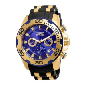 ectq31322_vni_0 jpg - Relógio Masculino Pro Diver SCUBA, Invicta 22313, Preto, Dourado e Azul -<p>Este atraente relógio Invicta da coleção Pro Diver é alimentado por um movimento de quartzo preciso, com uma caixa dourada. Seu mostrador é decorado por um mostrador de metal azul&</p>