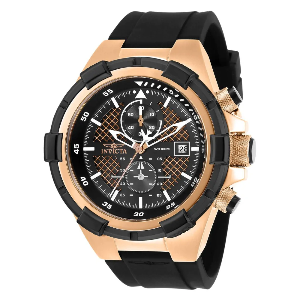 ectq79082_vni_2 jpg - Relógio Masculino Aviator, Invicta 28097, Preto e Ouro Rosa -Este atraente relógio Invicta da coleção Aviator é movido por um movimento de quartzo e uma caixa em ouro rosa maciço. Seu mostrador é decorado por um mostrador de metal preto e ou