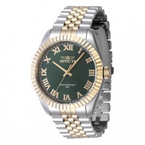ectq30474_vni_0 jpg - Relógio Masculino Invicta Specialty Windsor 43mm, Dourado, Aço 47403 -<p>Este belo relógio Invicta Specialty apresenta um movimento preciso de quartzo, além de um estojo de aço. Seu mostrador exibe uma cor verde, em latão, protegido por um cristal miner</p>