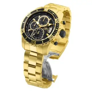 ectq41422_vni_1 jpg - Relógio Masculino Pro Diver SCUBA, Invicta 22414, Dourado e Preto -<p>Este atraente relógio Invicta da coleção Pro Diver é alimentado por um movimento de quartzo preciso, com uma caixa dourada. Seu mostrador é decorado por um mostrador de metal preto</p>