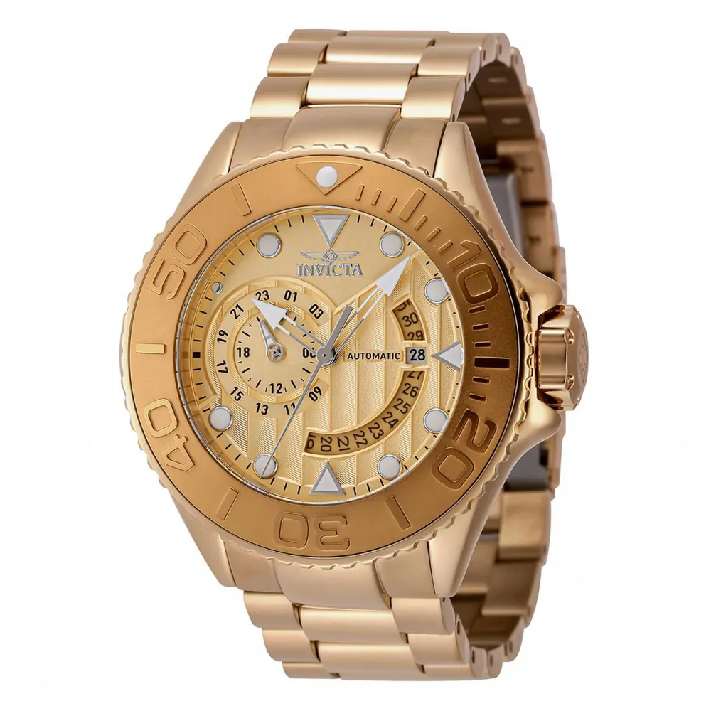 ectq44284_vni_0 jpg - Relógio Masculino Automático Invicta Grand Diver 52mm em Ouro 48244 -Este incrível relógio Invicta da coleção Grand Diver oferece um movimento Automático preciso, com uma deslumbrante caixa em ouro. O mostrador exibe uma tonalidade dourada em plásti