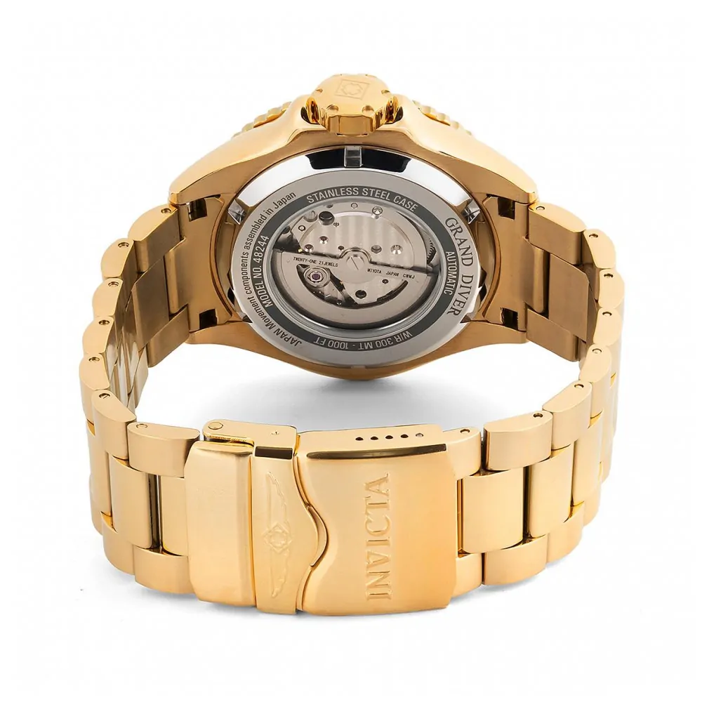 ectq44284_vni_2 jpg - Relógio Masculino Automático Invicta Grand Diver 52mm em Ouro 48244 -Este incrível relógio Invicta da coleção Grand Diver oferece um movimento Automático preciso, com uma deslumbrante caixa em ouro. O mostrador exibe uma tonalidade dourada em plásti