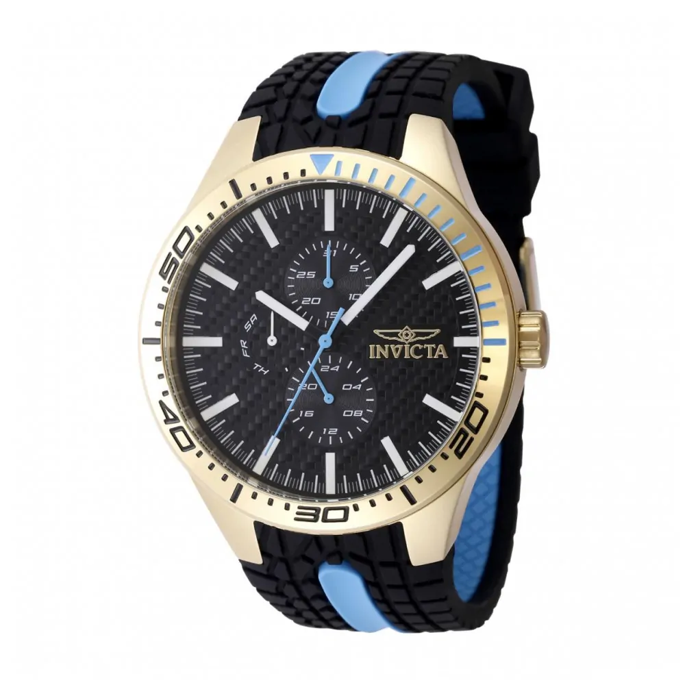 ectq47884_gz_vni_0 jpg - Relógio Masculino Invicta Invicta Racing 46mm, Azul, Preto ZG48874 -Este incrível relógio Invicta da coleção Invicta Racing apresenta um movimento de quartzo preciso, com uma incrível caixa dourada. O mostrador exibe um elegante mostrador preto de&