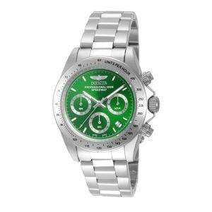 ectq48341_vni_0 jpg - Relógio Masculino Speedway, Invicta 14384, Prata e Verde -<p>Este relógio Invicta da coleção Speedway possui um movimento de quartzo e possui uma caixa de aço resistente. Em sua face, você pode encontrar um mostrador de metal verde coberto p</p>