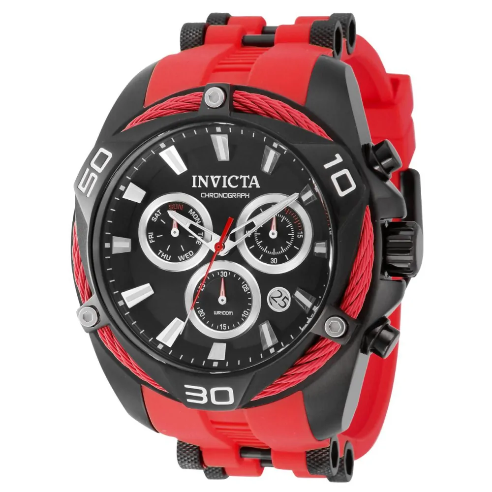ectq66734_vni_0 jpg - Relógio Masculino Analógico de Quartzo 50mm, Invicta Bolt 43766, Vermelho -Este lindo relógio Invicta Bolt contém um movimento de quartzo preciso, além de uma caixa preta. Seu mostrador exibe um mostrador de metal preto prateado protegido por um Cristal F