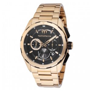 ectq790813_mt_vni_0 jpg - Relógio Masculino TechnoMarine Ocean Nomad 43mm, Dourado TM318097 -<p>Este belo relógio TechnoMarine Nomad possui um movimento preciso de Quartzo, em um elegante estojo preto e dourado. Seu mostrador exibe uma cor preta em material metálico, protegid</p>