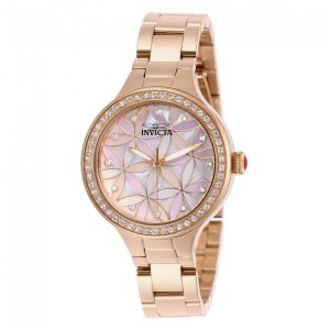 Relgio feminino Wildflower com mostrador em madreprola 34 mm. Ouro Rosa 28824, Invicta